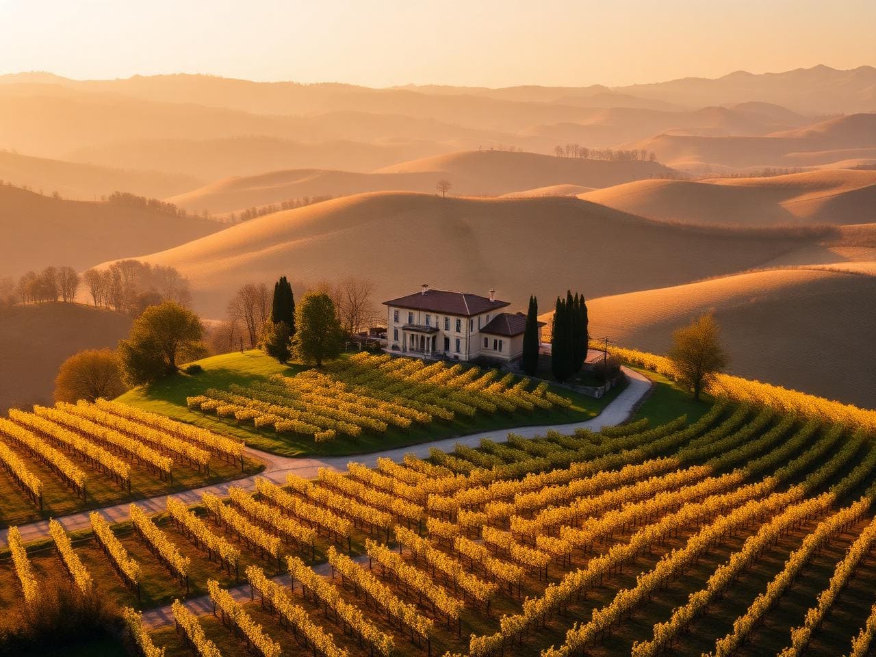 Vue sur les vignobles du Piémont